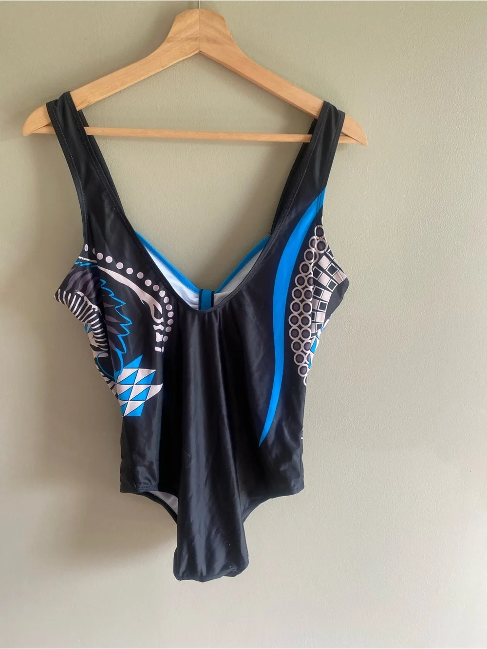 Sleek Blue & Black Patterned One-Piece Swimsuit‎